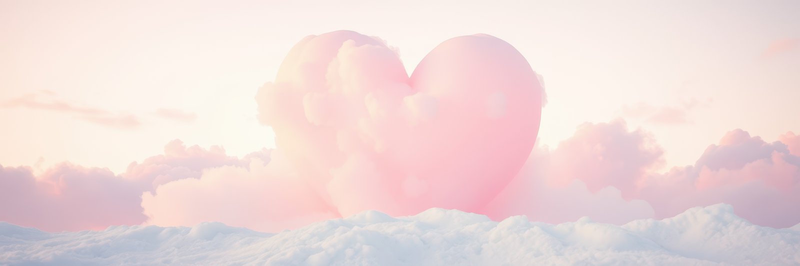 Pink clouds form a large heart shape in the sky